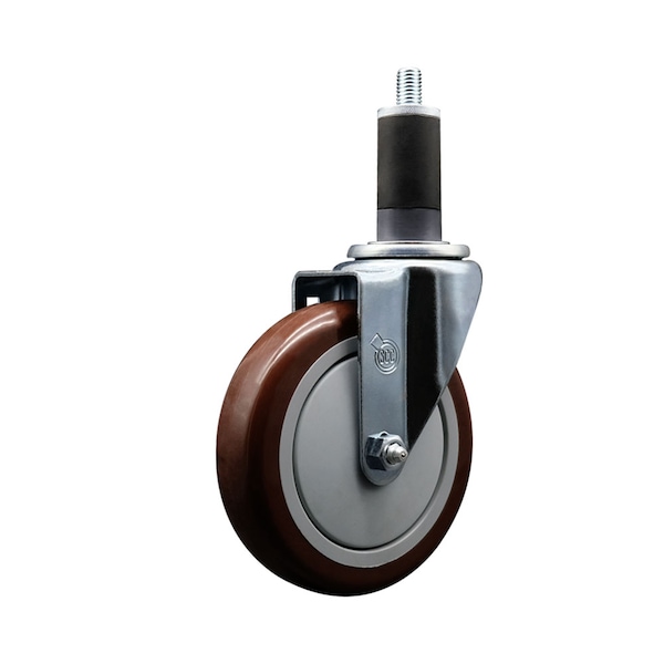 5'' Maroon Poly Wheel Swivel 1-1/4'' Expanding Stem Caster